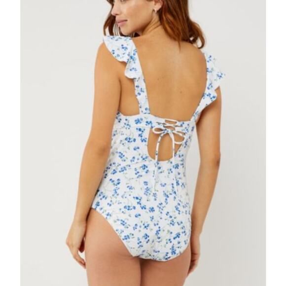 NWT A Pea in the Pod Ruffled Maternity Floral Swimsuit Dark Blue Size M - Picture 8 of 8